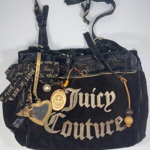 Juicy Couture Y2K Purse Brown Velour and Black Trim, "Handles are Broken"